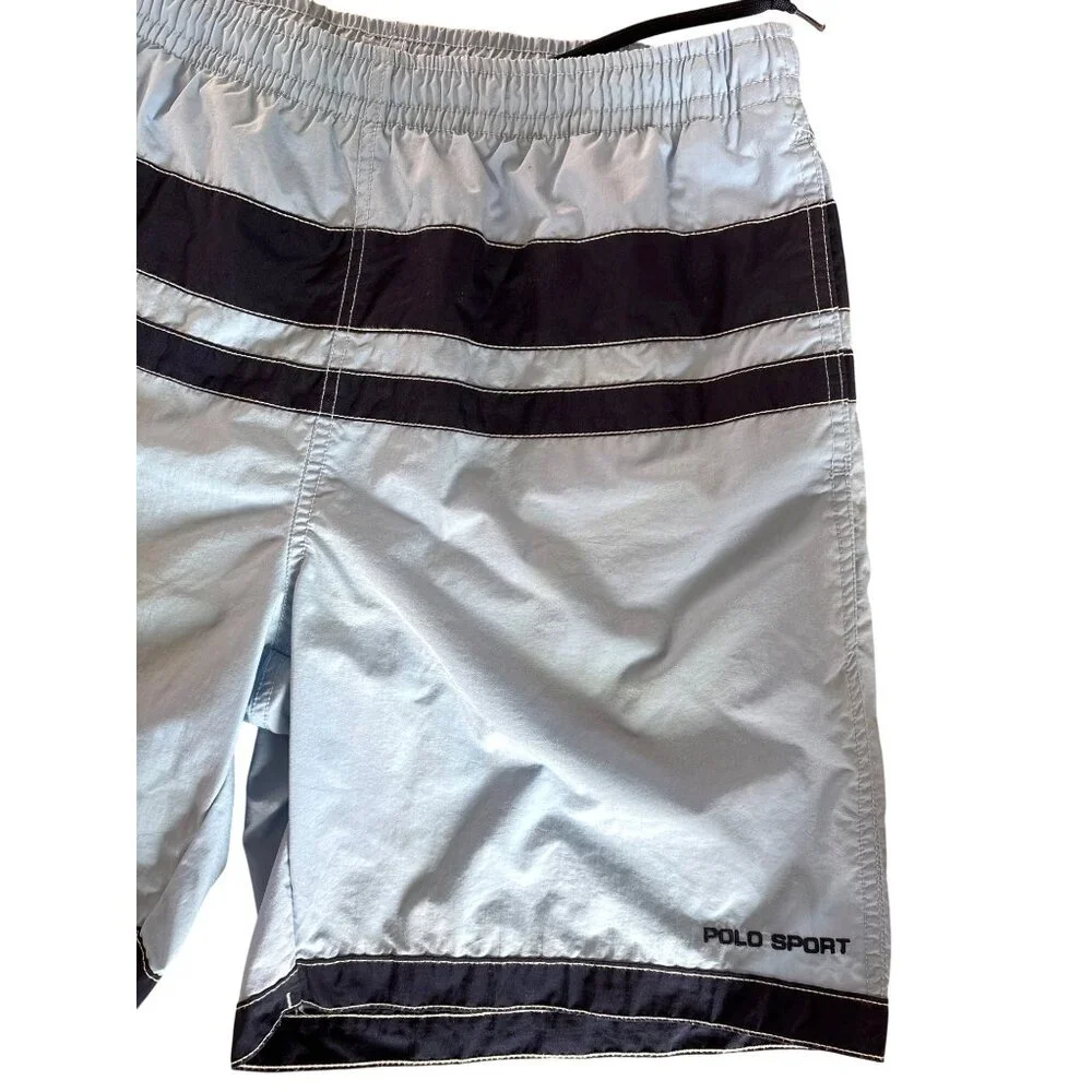 Polo Sport Vintage 90's‎ Ralph Lauren Board Swim Trunks Blue Stripe Size Medium